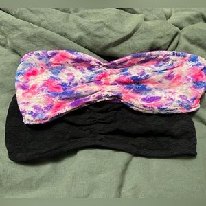 Two VS Pink lace bandeau bralettes